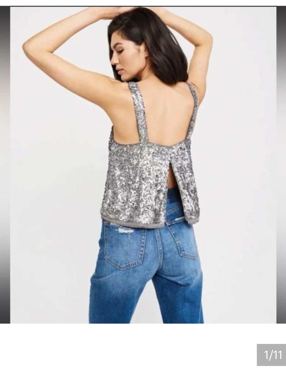 Abercrombie & Fitch Silver Sequin Back-Slit Camisole Top